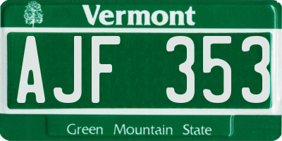 VT license plate AJF353
