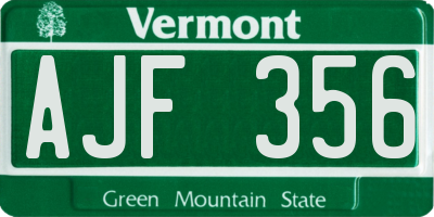 VT license plate AJF356