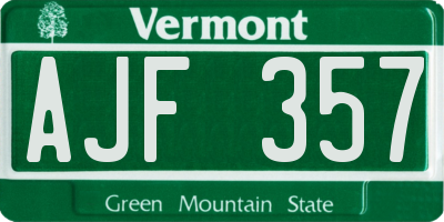 VT license plate AJF357
