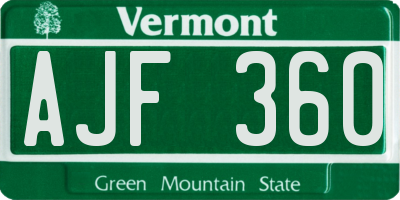 VT license plate AJF360