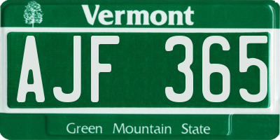 VT license plate AJF365