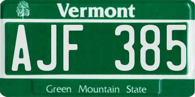 VT license plate AJF385