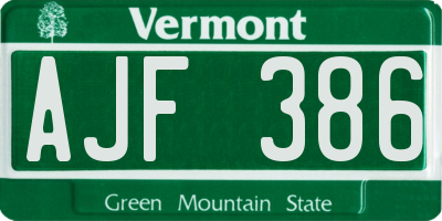 VT license plate AJF386