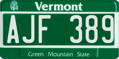 VT license plate AJF389
