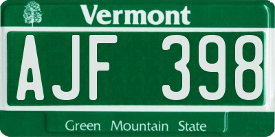 VT license plate AJF398