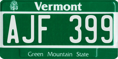 VT license plate AJF399