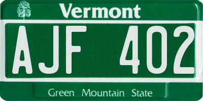 VT license plate AJF402