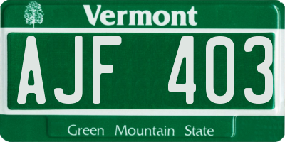 VT license plate AJF403