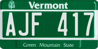VT license plate AJF417