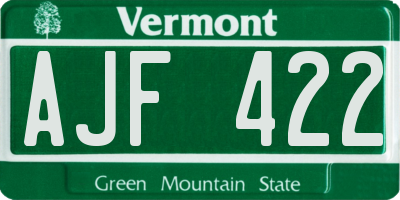 VT license plate AJF422