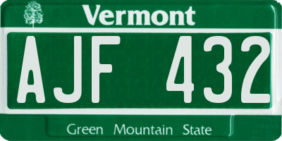 VT license plate AJF432