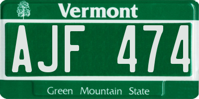 VT license plate AJF474