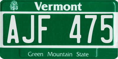 VT license plate AJF475