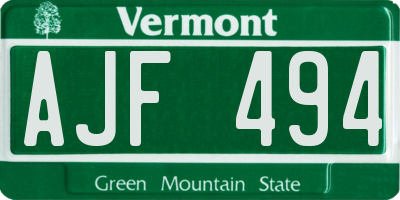 VT license plate AJF494