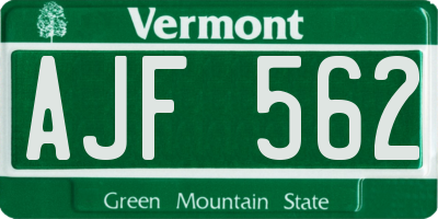VT license plate AJF562