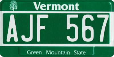 VT license plate AJF567