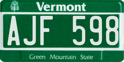 VT license plate AJF598