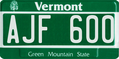 VT license plate AJF600