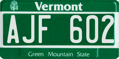VT license plate AJF602