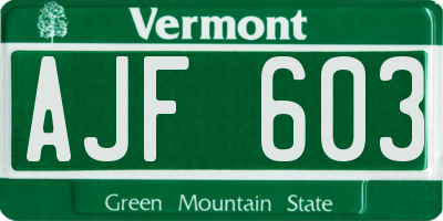 VT license plate AJF603