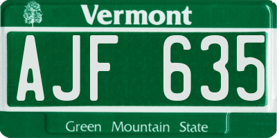 VT license plate AJF635