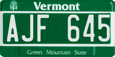 VT license plate AJF645