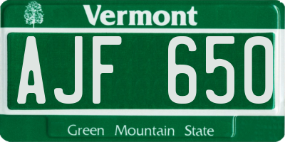 VT license plate AJF650