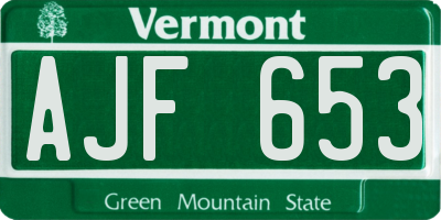 VT license plate AJF653