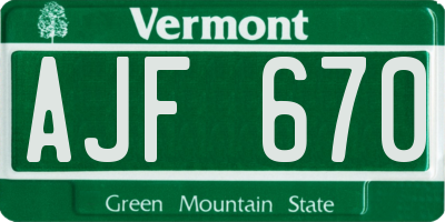VT license plate AJF670
