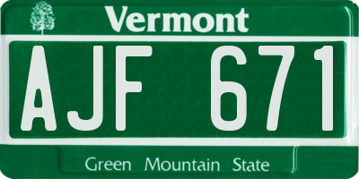 VT license plate AJF671