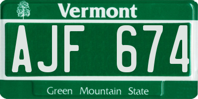 VT license plate AJF674