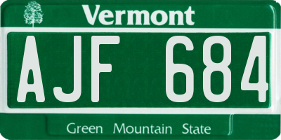 VT license plate AJF684