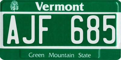 VT license plate AJF685
