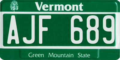 VT license plate AJF689