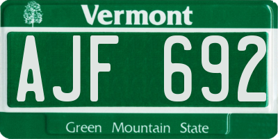 VT license plate AJF692