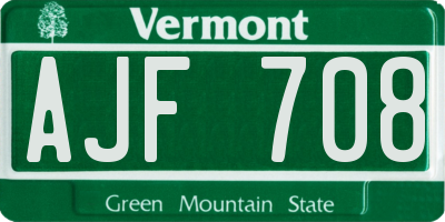 VT license plate AJF708