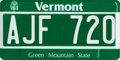 VT license plate AJF720