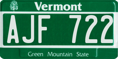 VT license plate AJF722