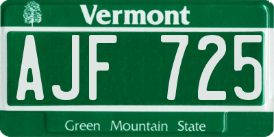 VT license plate AJF725
