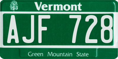 VT license plate AJF728