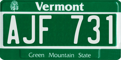 VT license plate AJF731