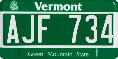 VT license plate AJF734