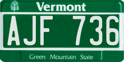 VT license plate AJF736