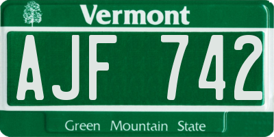 VT license plate AJF742