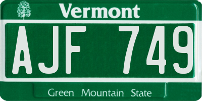VT license plate AJF749