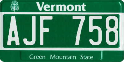 VT license plate AJF758
