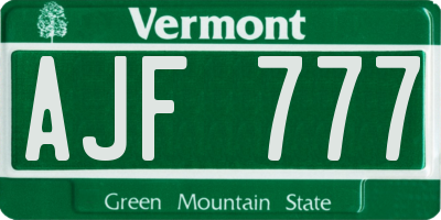 VT license plate AJF777