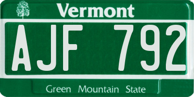 VT license plate AJF792