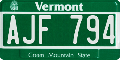 VT license plate AJF794