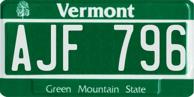 VT license plate AJF796
